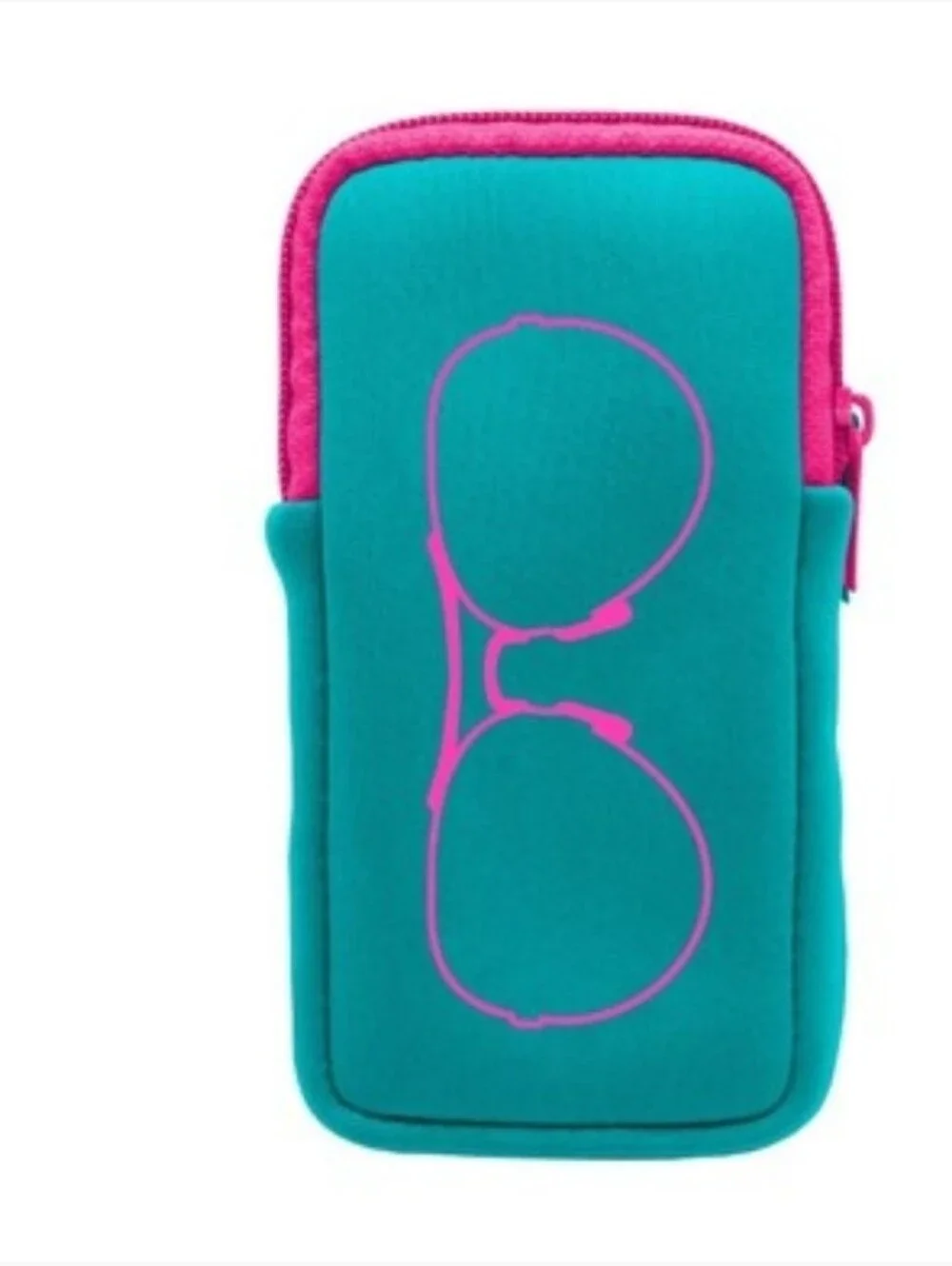 Neoprene Phone Pouch Sleeve in Teal & Black/Pink Pattern